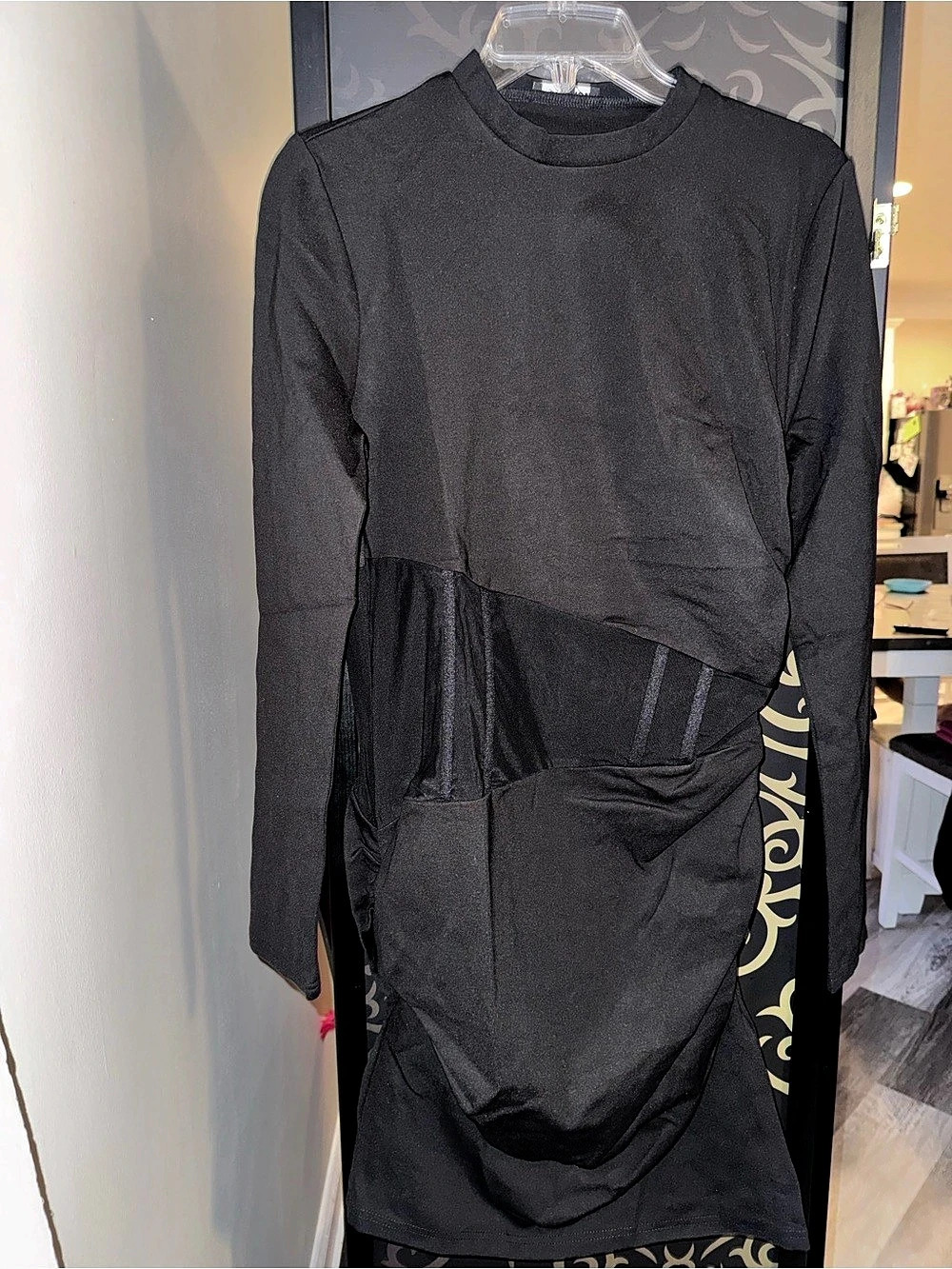 Fashion Nova Bound Beauty Mesh Corset Long Sleeve Mini Dress Black XL